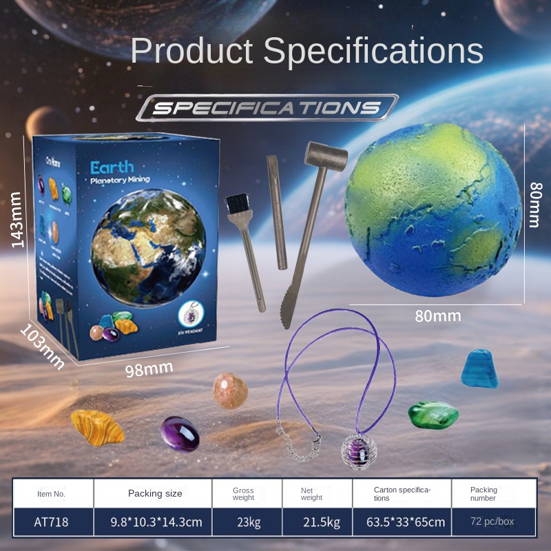 Solar System Nine Planets Children's Archaeological Excavation Toy Planet Gemstone Digging Treasure Hunt - Image 3